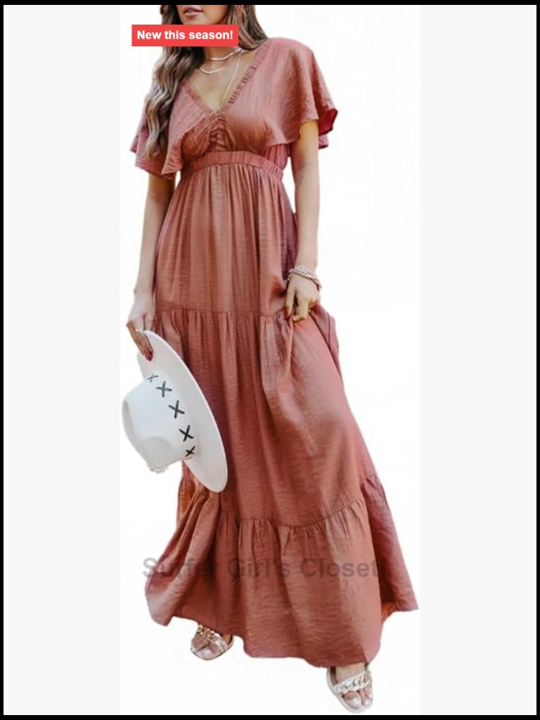 Short Sleeve V Neck Floral Maxi Dress With Ruffle